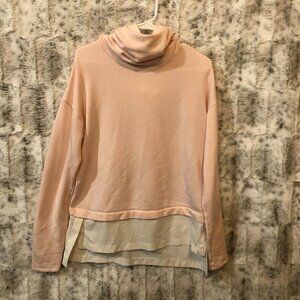 CALIA by Carrie Underwood Mixed Media Cowl Neck Hoodie Top Pink White Sz Small